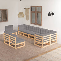 vidaXL 9 pcs conjunto lounge de jardim pinho maciço cinzento