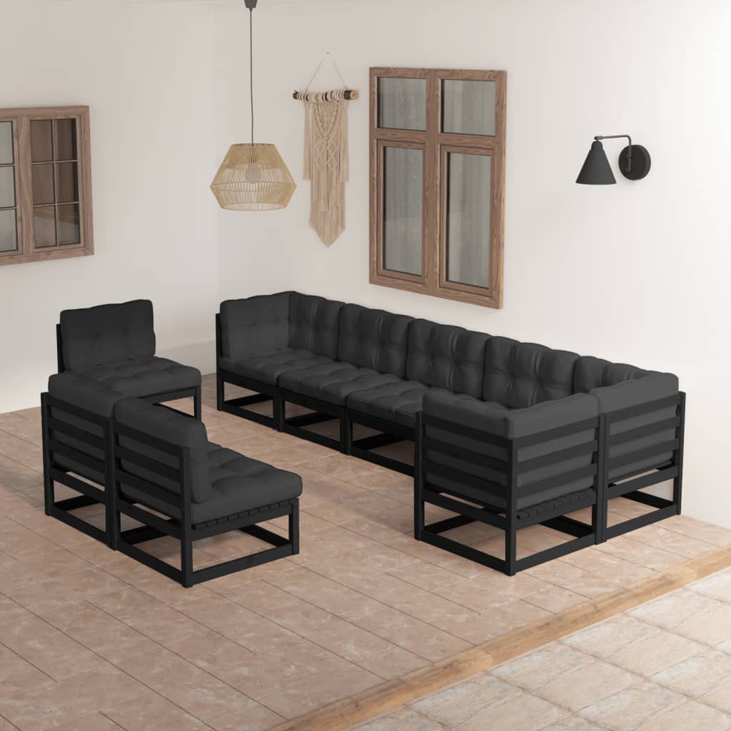 vidaXL 9 pcs conjunto lounge de jardim pinho maciço cinzento