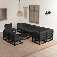 vidaXL 10 pcs conjunto lounge de jardim pinho maciço preto