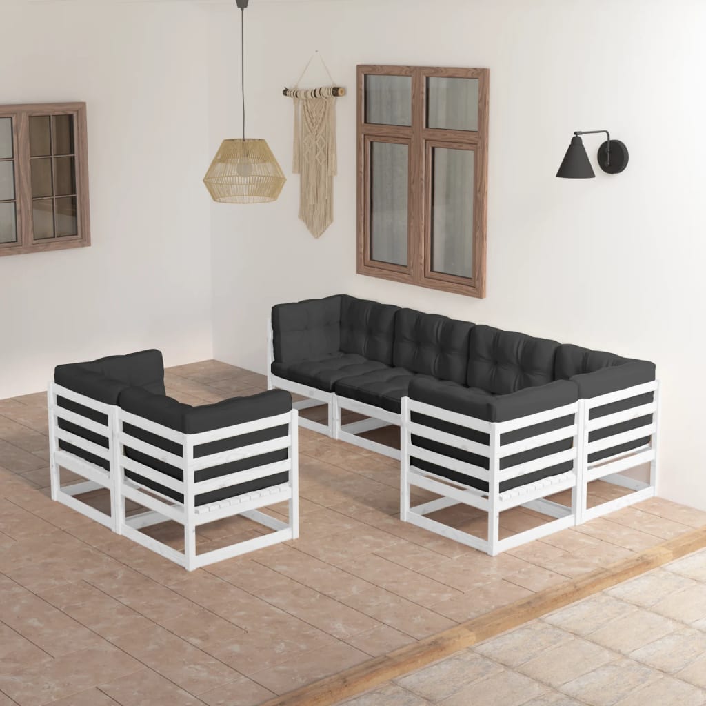 vidaXL 7 pcs conjunto lounge de jardim pinho maciço branco