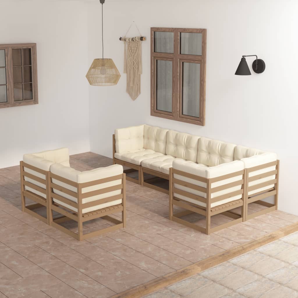 vidaXL 7 pcs conjunto lounge de jardim pinho maciço branco