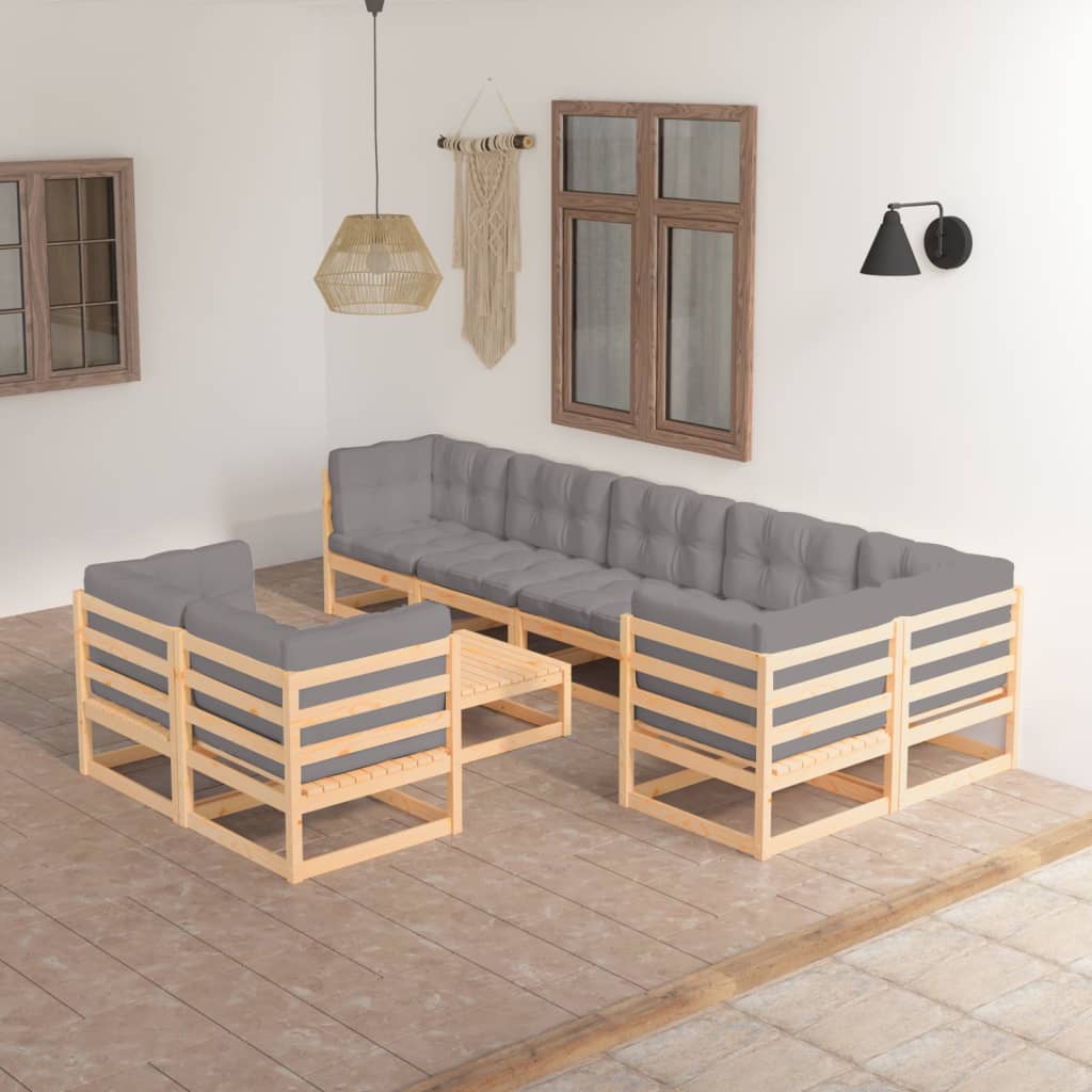 vidaXL 9 pcs conjunto lounge de jardim pinho maciço