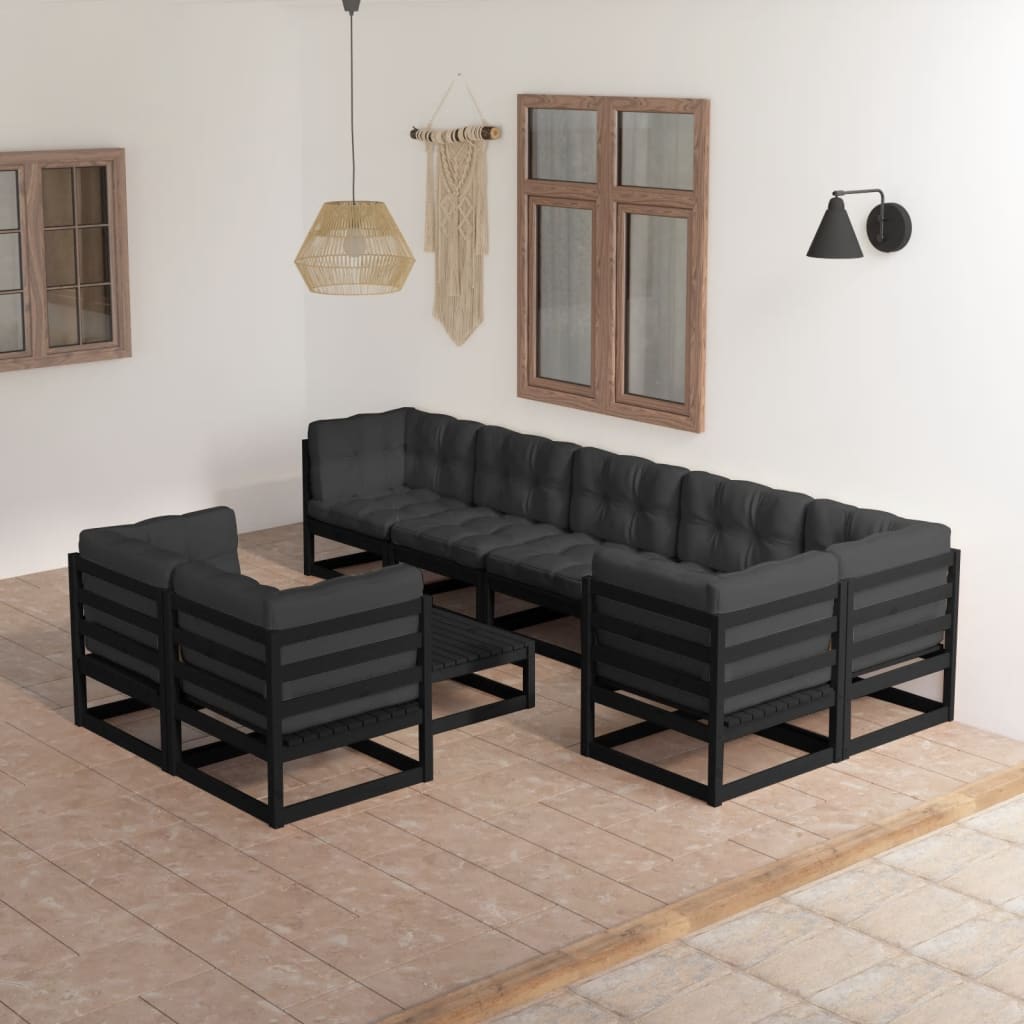 vidaXL 9 pcs conjunto lounge de jardim pinho maciço