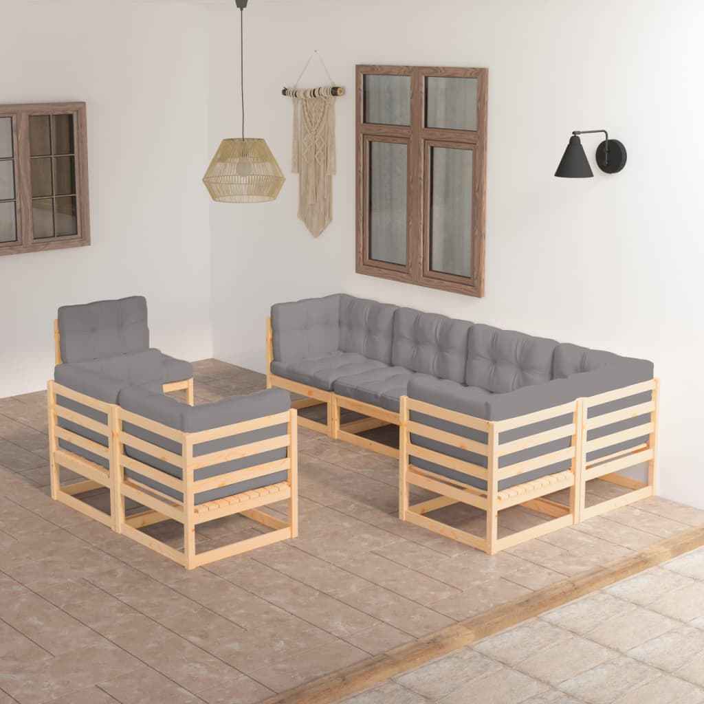 vidaXL 8 pcs conjunto lounge de jardim pinho maciço