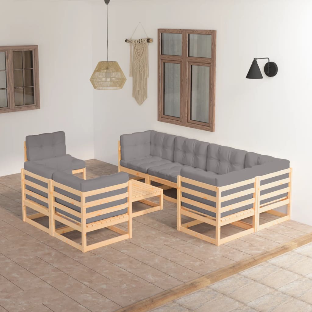vidaXL 9 pcs conjunto lounge de jardim pinho maciço