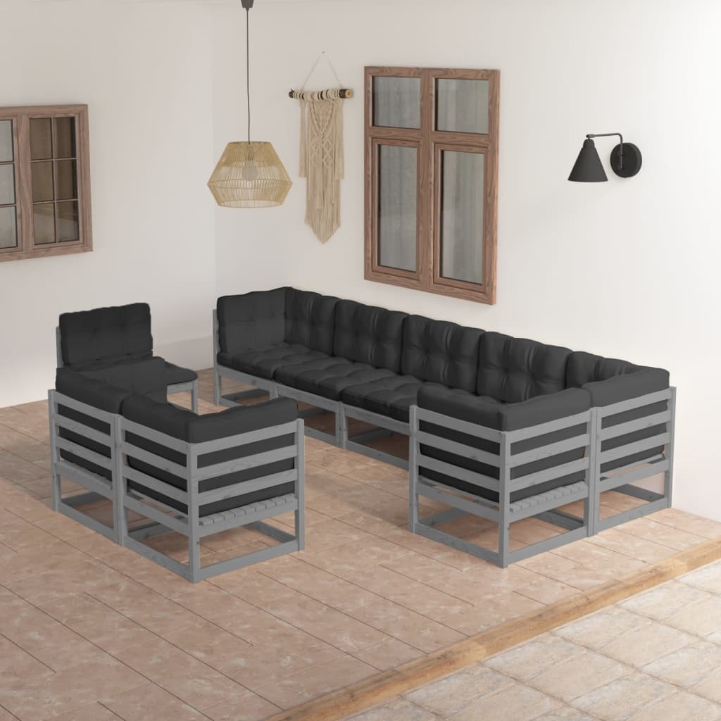vidaXL 9 pcs conjunto lounge de jardim pinho maciço