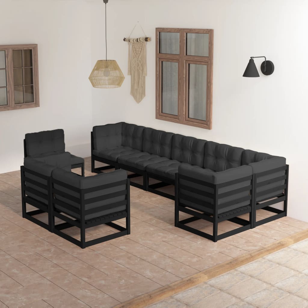 vidaXL 9 pcs conjunto lounge de jardim pinho maciço