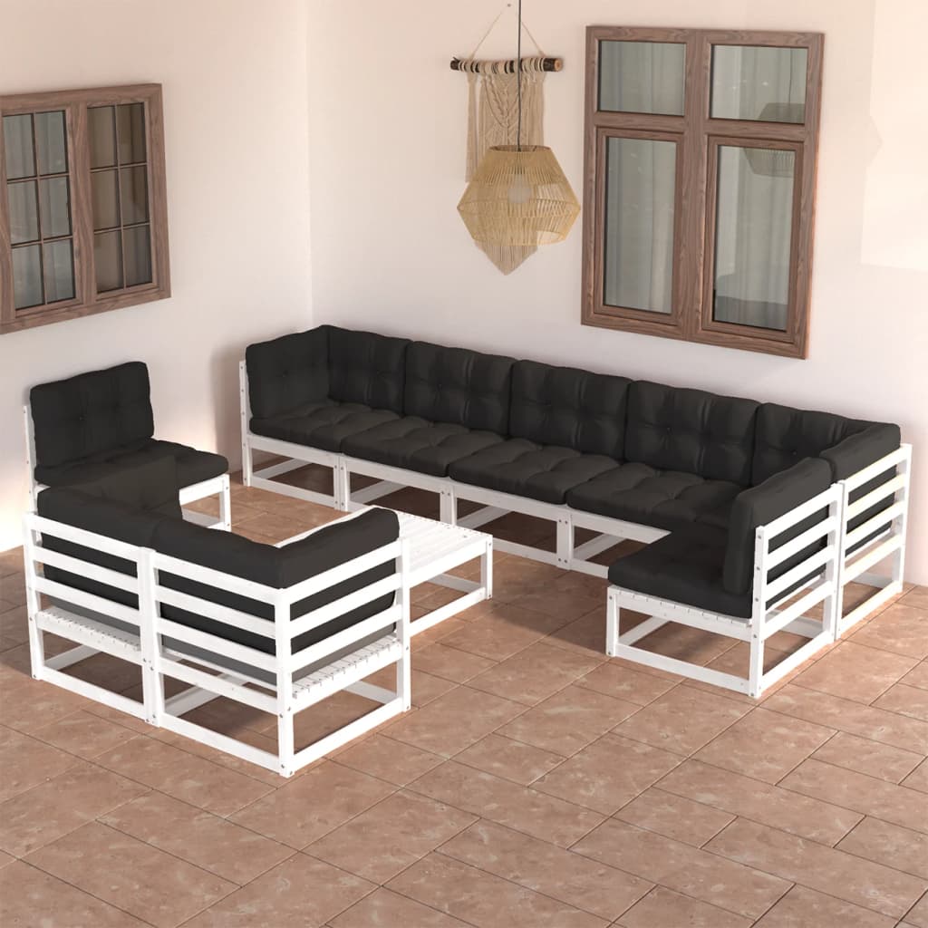 vidaXL 10 pcs conjunto lounge de jardim pinho maciço branco