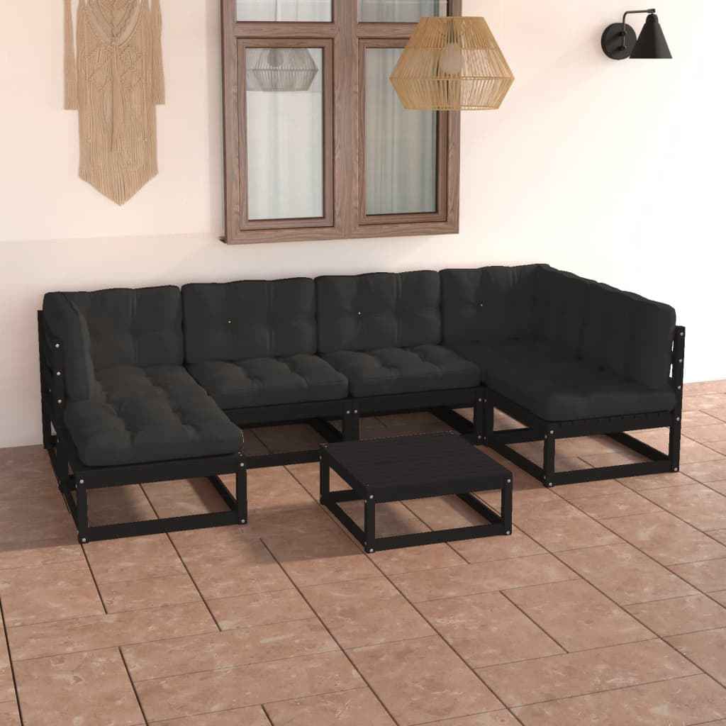 vidaXL 7 pcs conjunto lounge de jardim pinho maciço