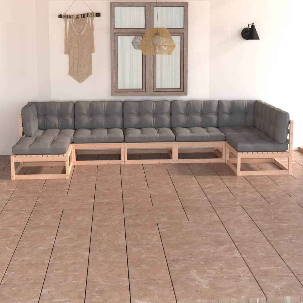 vidaXL 7 pcs conjunto lounge de jardim pinho maciço