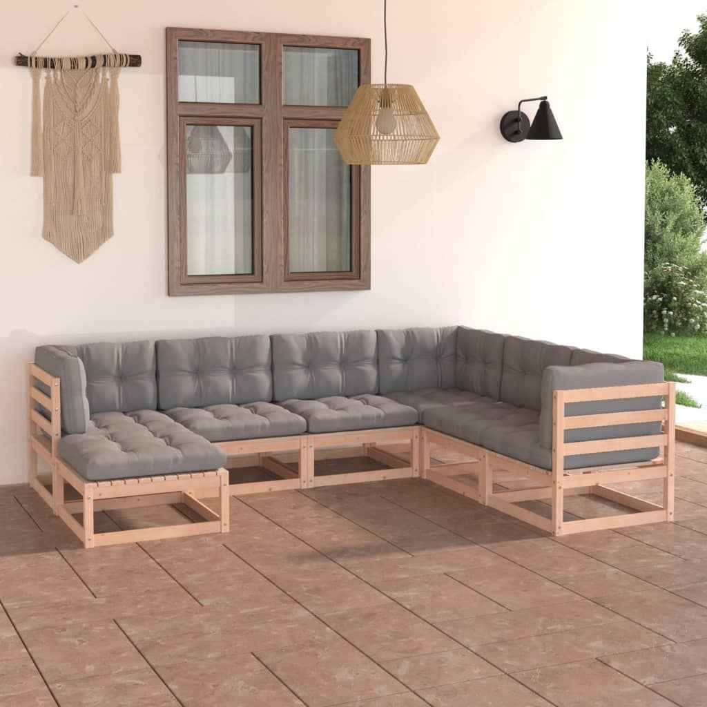vidaXL 7 pcs conjunto lounge de jardim pinho maciço