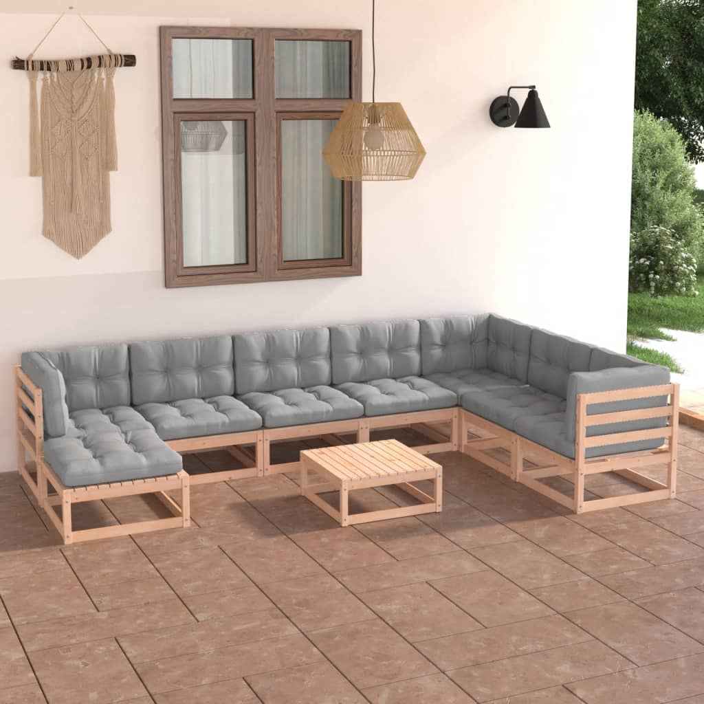 vidaXL 9 pcs conjunto lounge de jardim pinho maciço