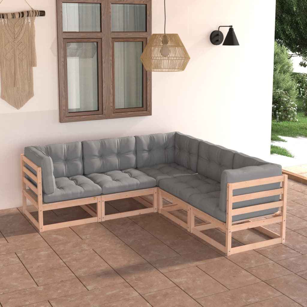 vidaXL 5 pcs conjunto lounge de jardim pinho maciço