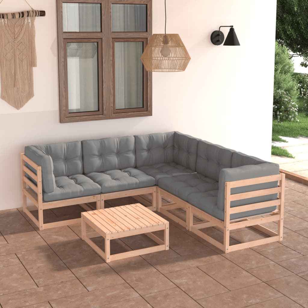 vidaXL 6 pcs conjunto lounge de jardim pinho maciço