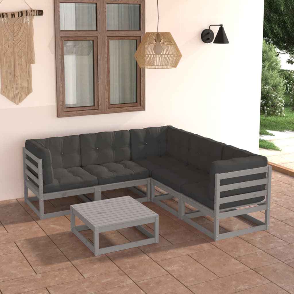 vidaXL 6 pcs conjunto lounge de jardim pinho maciço