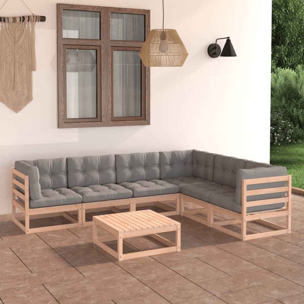vidaXL 7 pcs conjunto lounge de jardim pinho maciço
