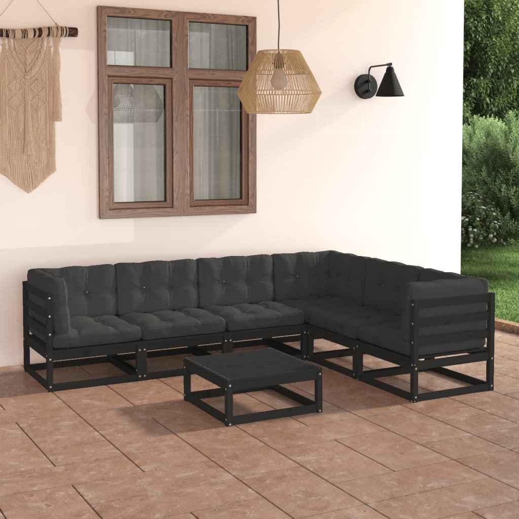vidaXL 7 pcs conjunto lounge de jardim pinho maciço