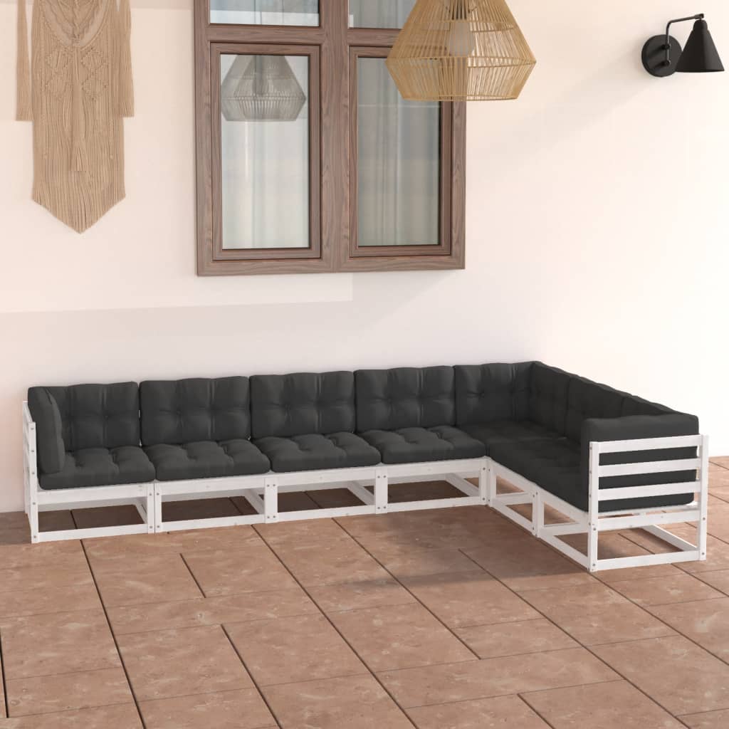 vidaXL 7 pcs conjunto lounge de jardim pinho sólido branco