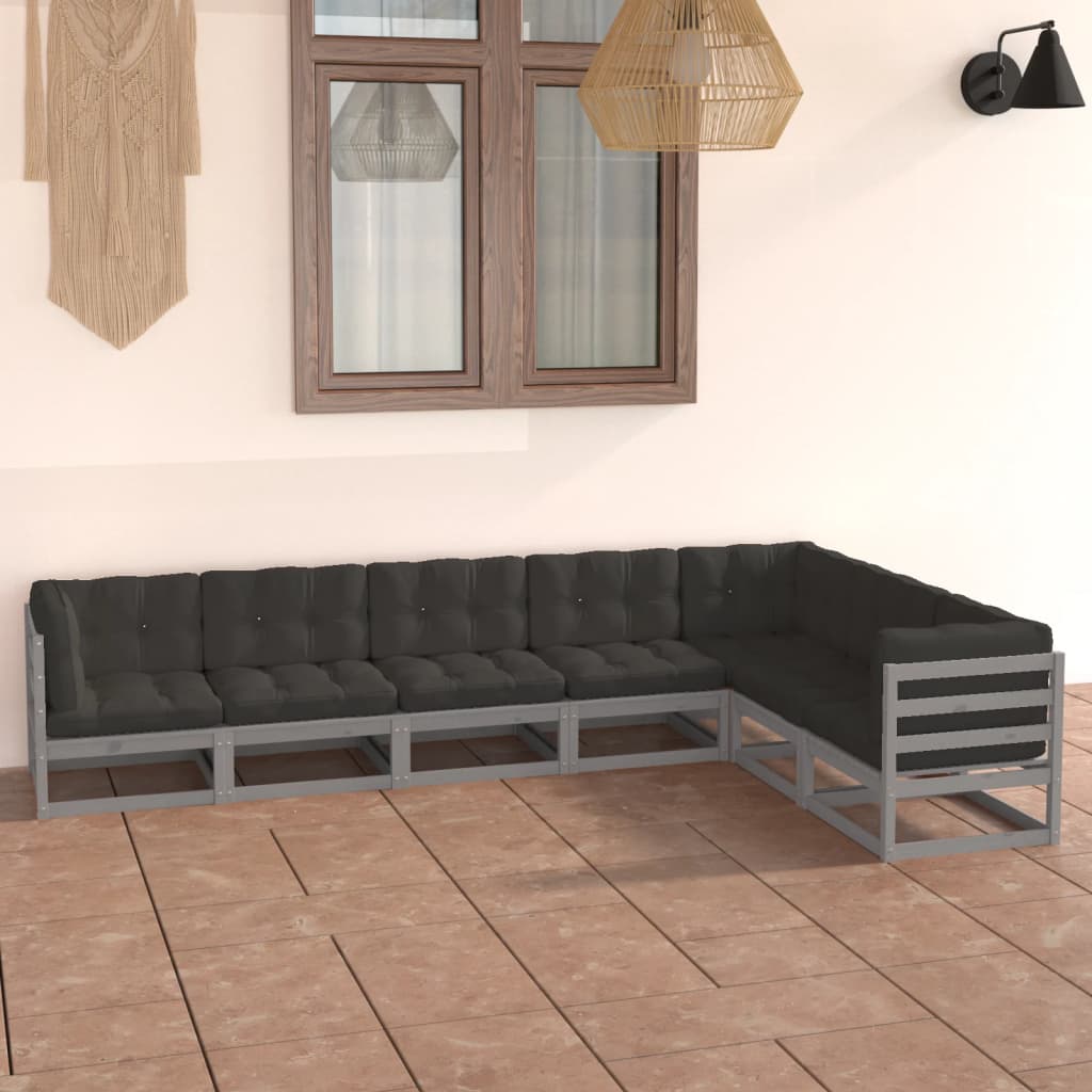 vidaXL 7 pcs conjunto lounge de jardim pinho sólido branco