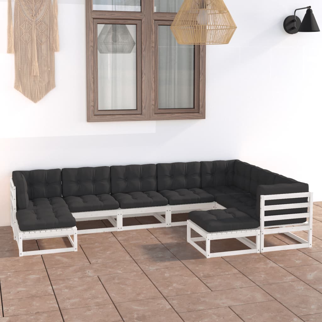vidaXL 9 pcs conjunto lounge de jardim pinho sólido branco