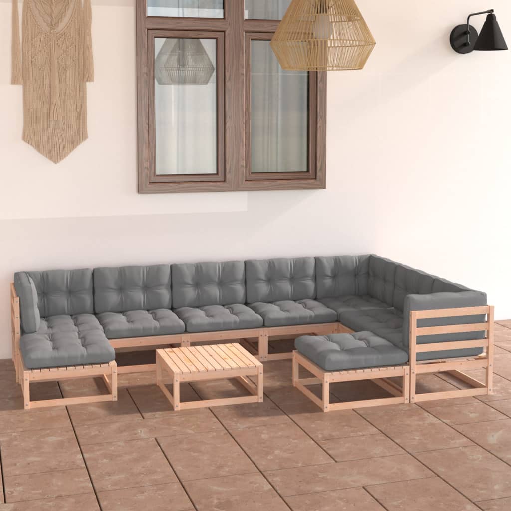 vidaXL 10 pcs conjunto lounge de jardim pinho maciço