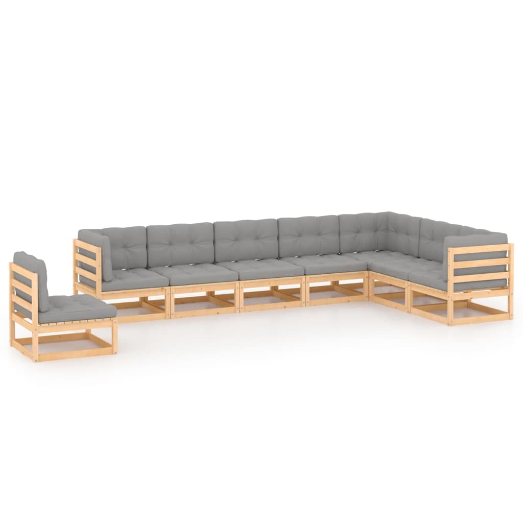 vidaXL 8 pcs conjunto lounge de jardim pinho sólido cinzento