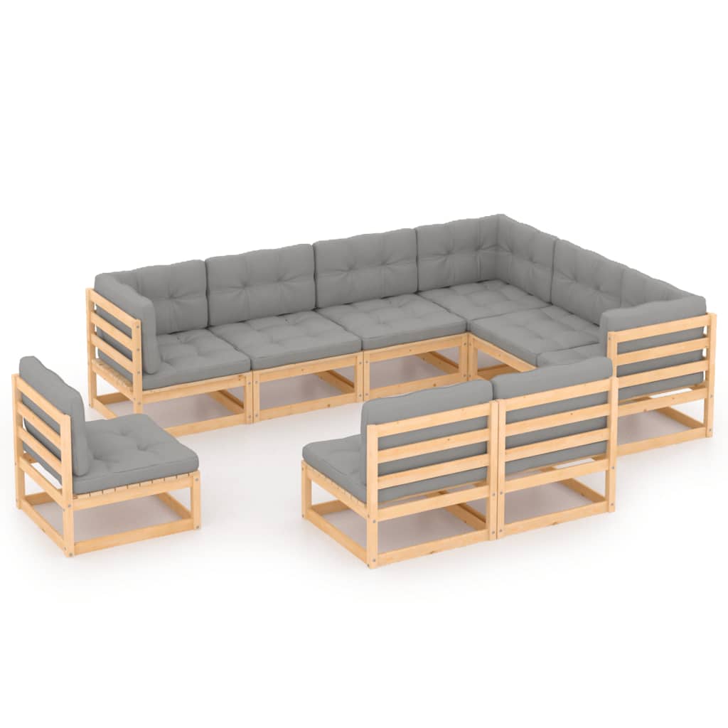 vidaXL 9 pcs conjunto lounge de jardim pinho sólido cinzento