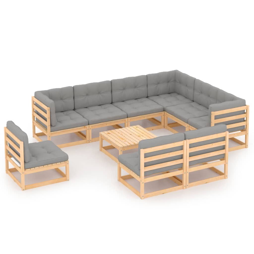 vidaXL 10 pcs conjunto lounge de jardim pinho sólido castanho mel