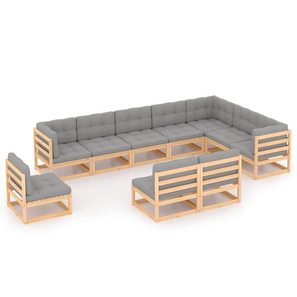 vidaXL 10 pcs conjunto lounge de jardim pinho sólido castanho mel