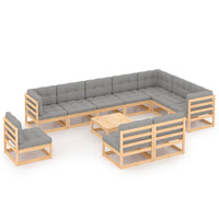 vidaXL 11 pcs conjunto lounge de jardim c/ almofadões pinho maciço