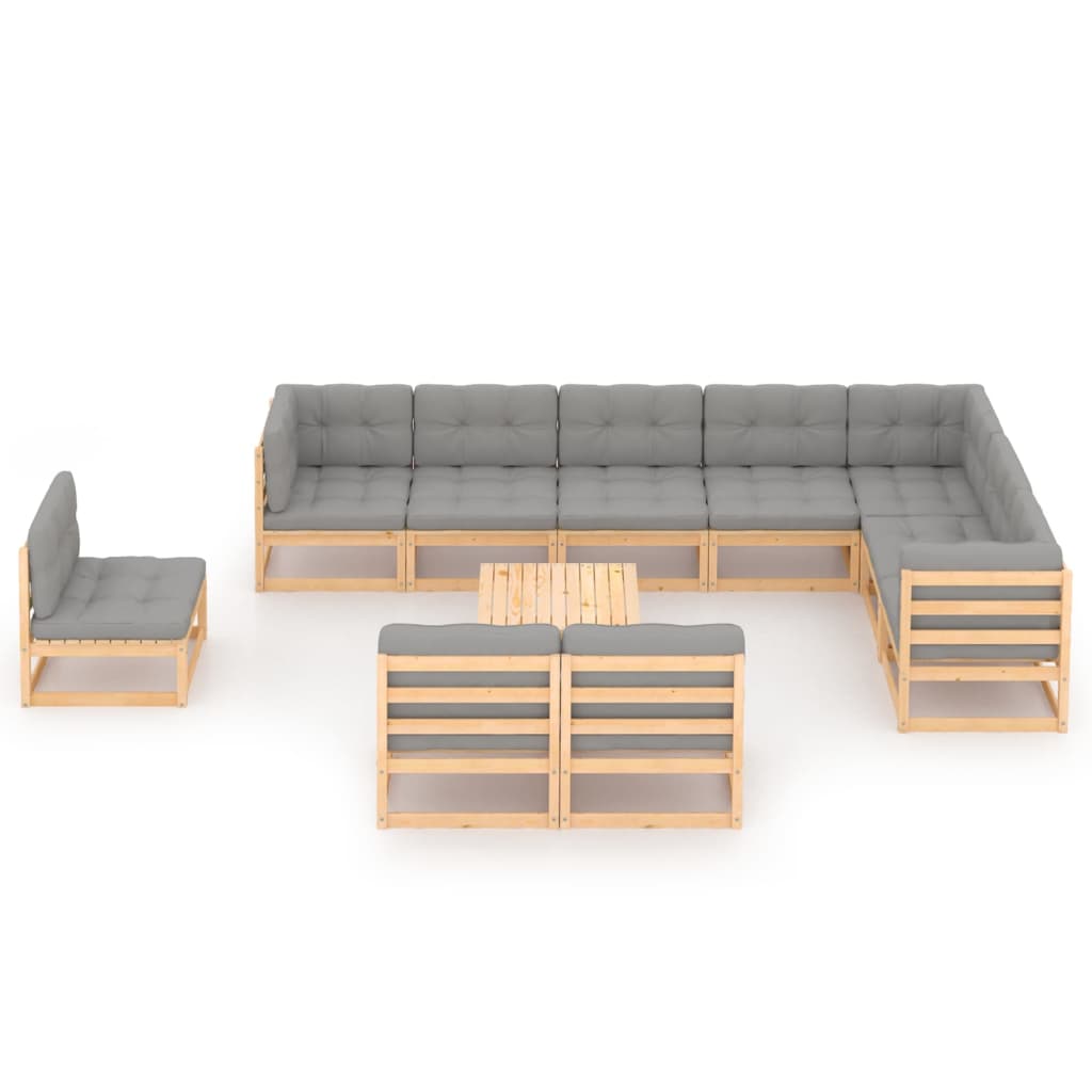 vidaXL 11 pcs conjunto lounge de jardim c/ almofadões pinho maciço