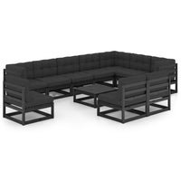 vidaXL 11 pcs conjunto lounge de jardim c/ almofadões pinho maciço