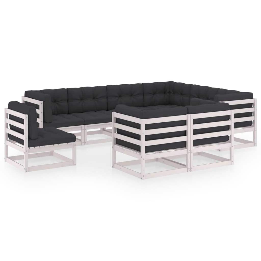 vidaXL 9 pcs conjunto lounge de jardim pinho sólido branco