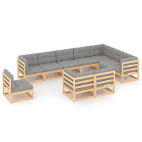 vidaXL 10 pcs conjunto lounge de jardim pinho sólido cinzento