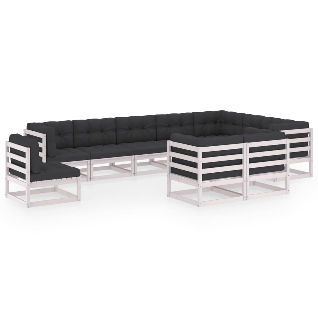 vidaXL 10 pcs conjunto lounge de jardim pinho sólido cinzento