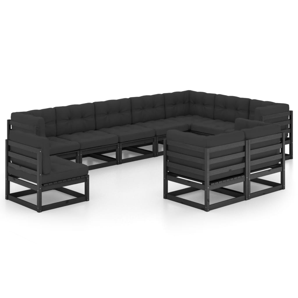 vidaXL 10 pcs conjunto lounge de jardim pinho sólido cinzento