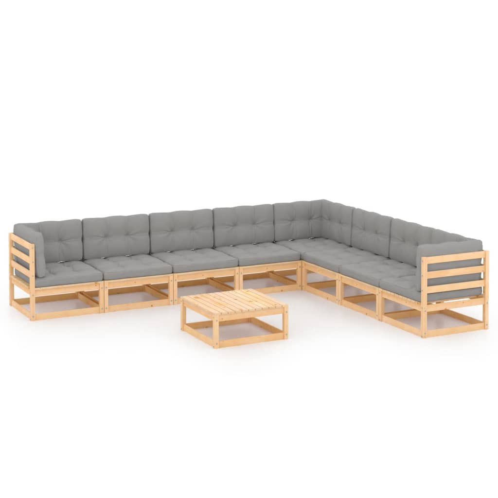 vidaXL 9 pcs conjunto lounge de jardim pinho maciço preto