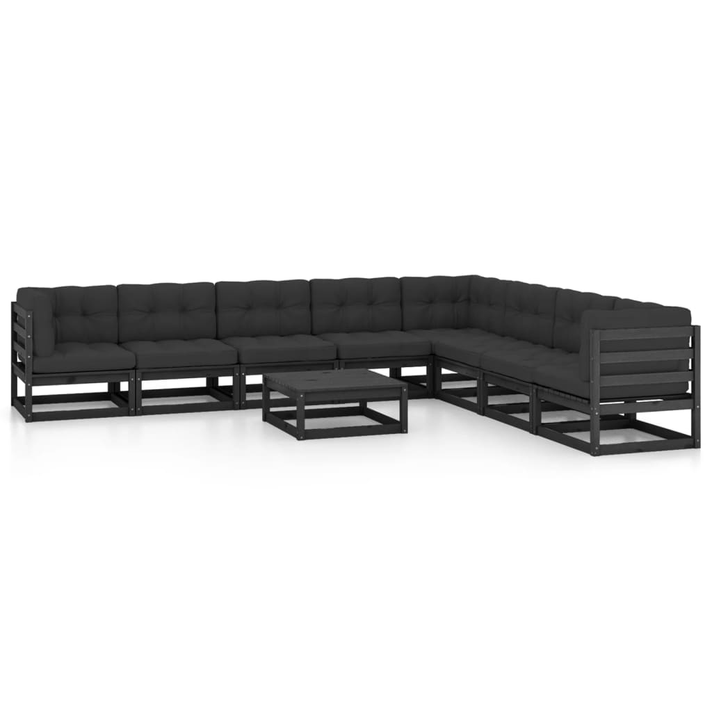 vidaXL 9 pcs conjunto lounge de jardim pinho maciço preto
