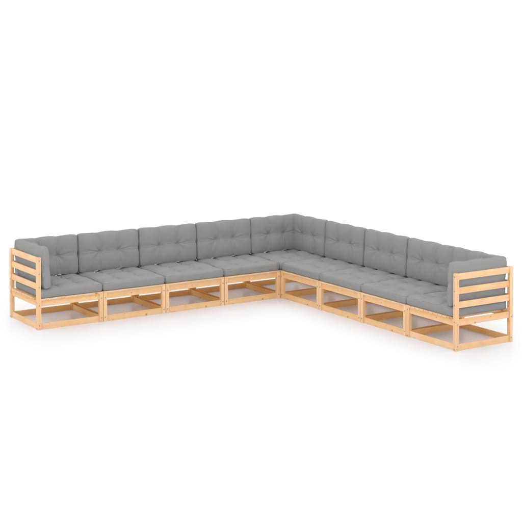 vidaXL 9 pcs conjunto lounge de jardim pinho sólido cinzento
