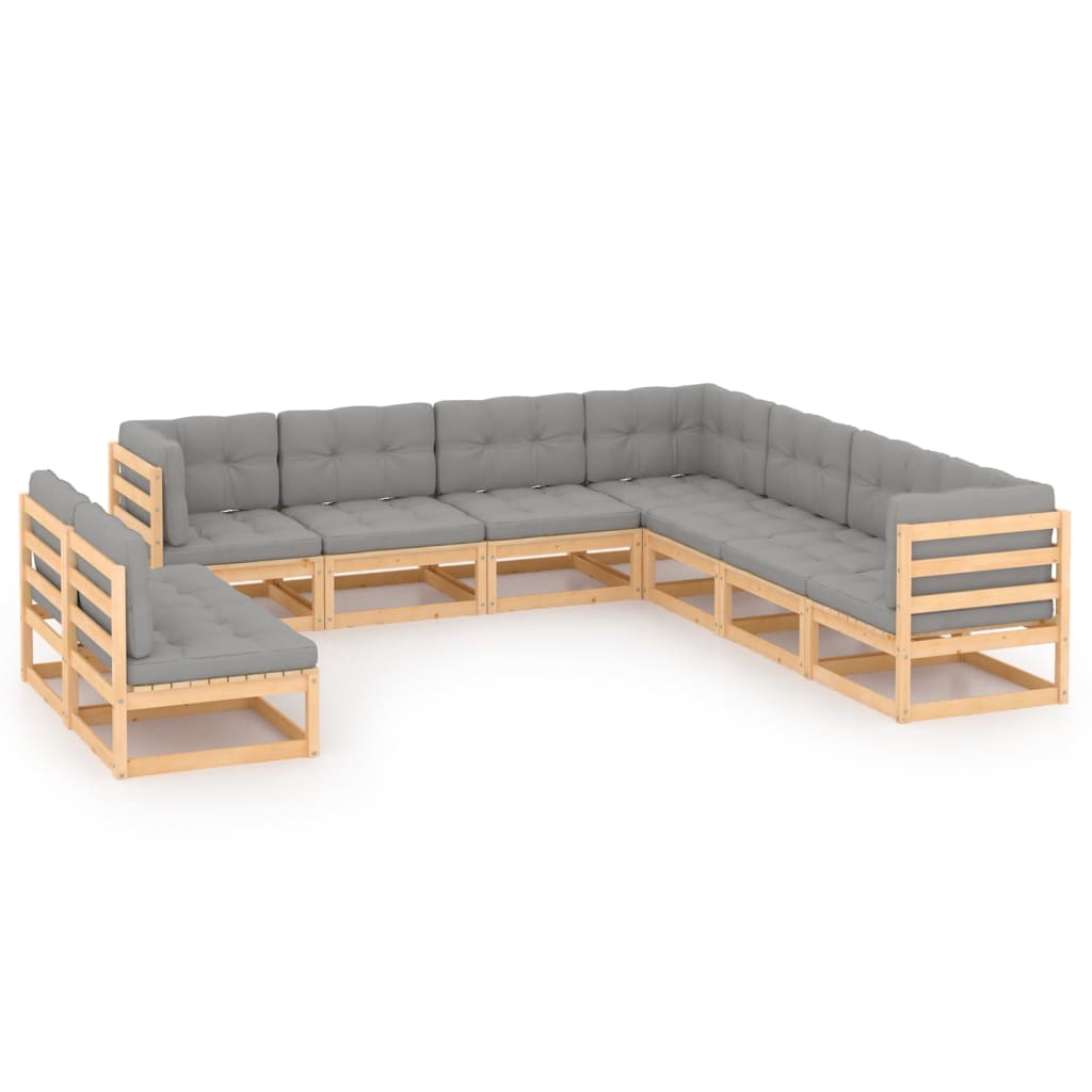 vidaXL 9 pcs conjunto lounge de jardim pinho sólido cinzento