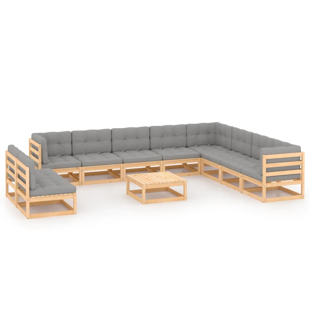 vidaXL 11 pcs conjunto lounge de jardim pinho maciço preto