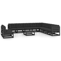 vidaXL 11 pcs conjunto lounge de jardim pinho maciço preto