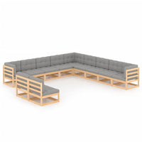 vidaXL 11 pcs conjunto lounge de jardim pinho maciço preto