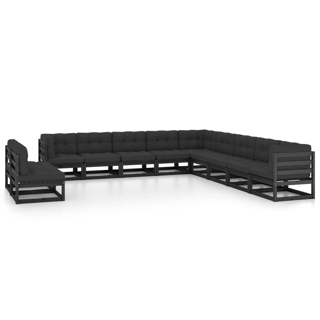 vidaXL 11 pcs conjunto lounge de jardim pinho maciço preto