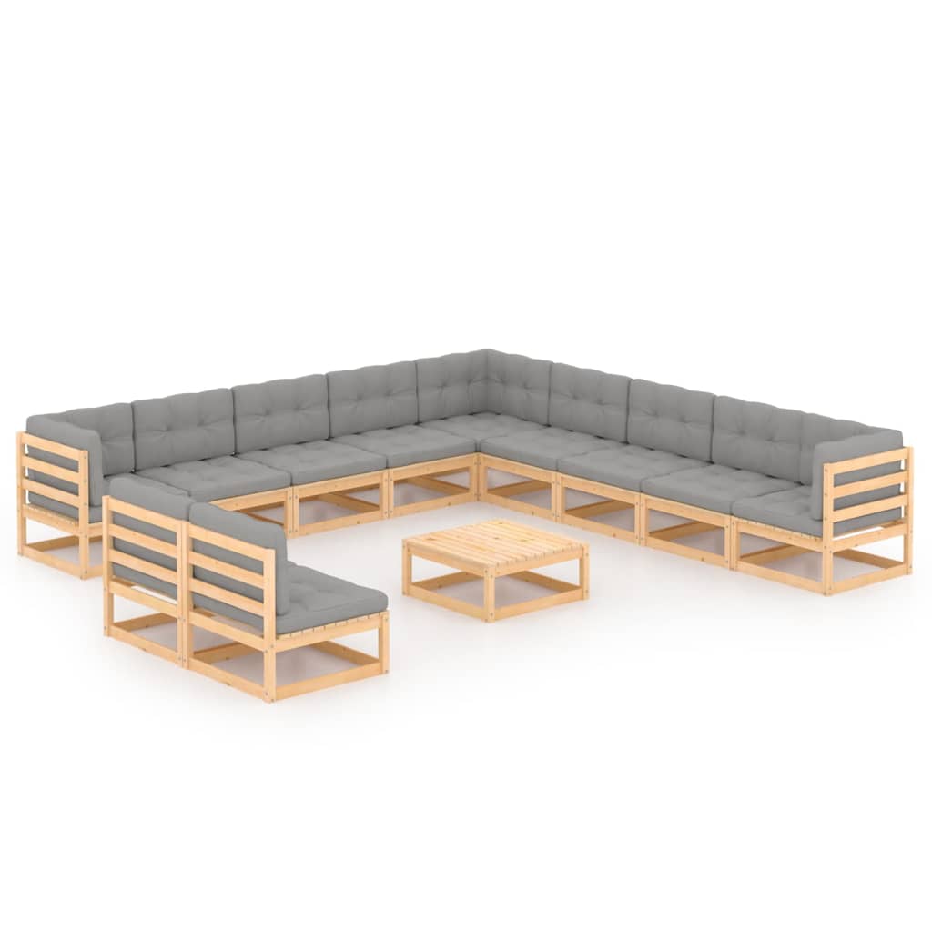 vidaXL 12 pcs conjunto lounge de jardim pinho maciço preto