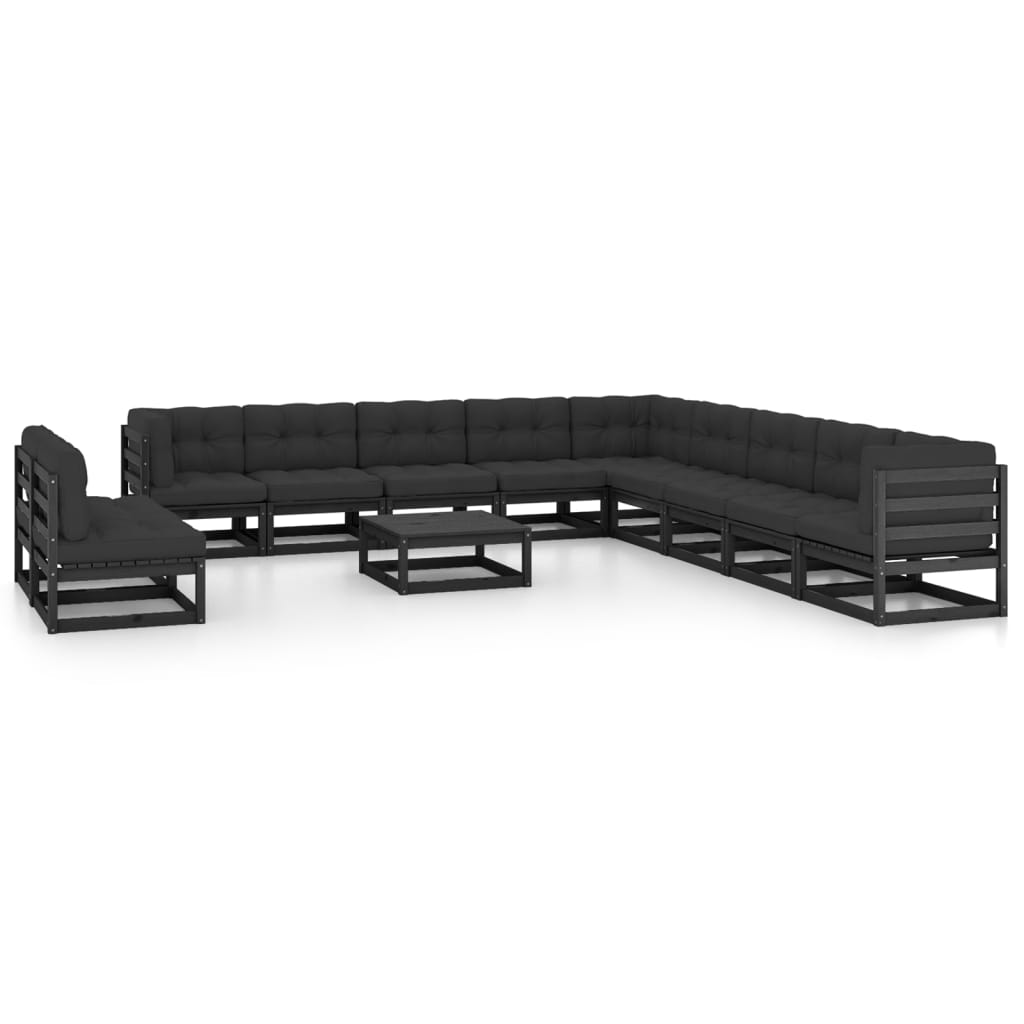vidaXL 12 pcs conjunto lounge de jardim pinho maciço preto