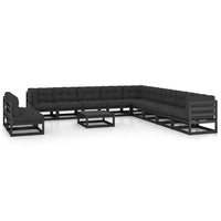 vidaXL 12 pcs conjunto lounge de jardim pinho maciço preto