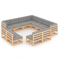 vidaXL 11 pcs conjunto lounge de jardim pinho maciço preto
