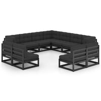 vidaXL 11 pcs conjunto lounge de jardim pinho maciço preto
