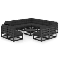 vidaXL 12 pcs conjunto lounge de jardim pinho maciço preto